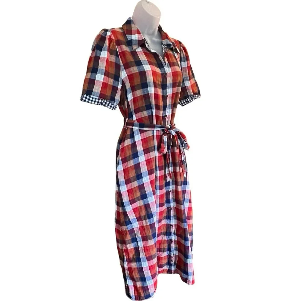 Jodifl Checkered Midi Shirt Dress w/Belt Sz Small Classic Academia Cottagecore - Picture 7 of 13